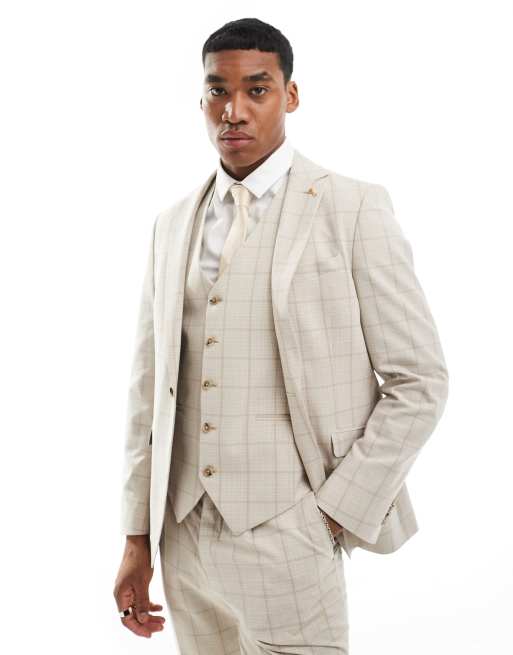 Shelby & Sons Wainwright slim suit jacket in stone with windowpane check