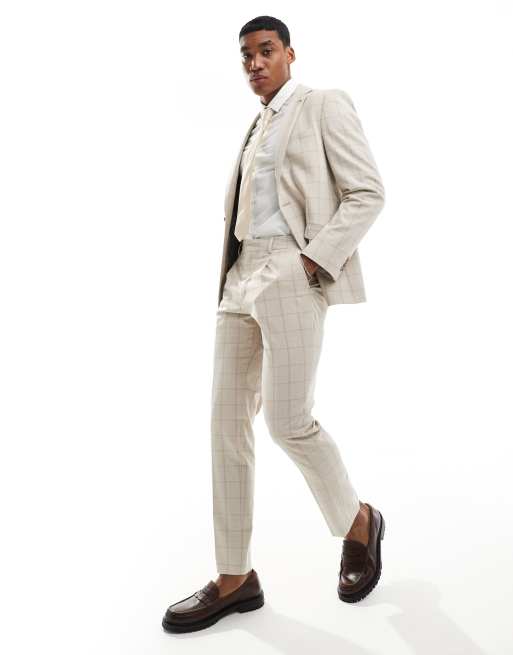 Shelby & Sons Wainwright slim suit pants in stone with windowpane check