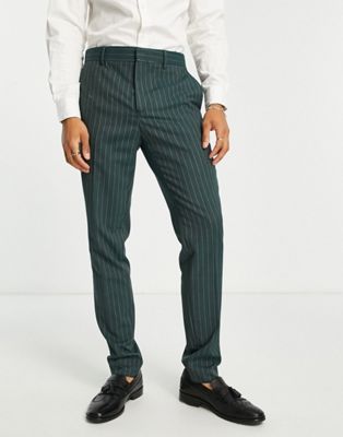 Shelby & Sons walker slim fit check trousers in green