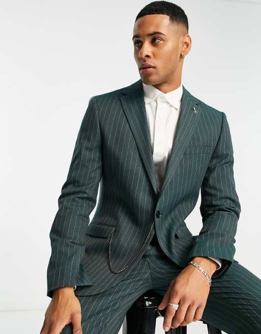 Shelby & Sons - Walker - Slim-fit single breasted blazer met krijtstreep in groen