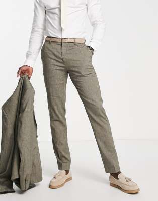 Shelby & Sons wooten slim fit linen trousers in khaki