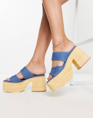 Shellys London Exclusive Miranda platform mule sandals in denim - ASOS Price Checker