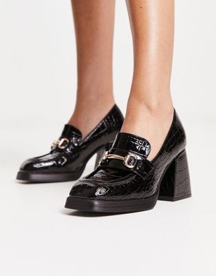 Shellys London Fountain chunky heeled loafers in black patent