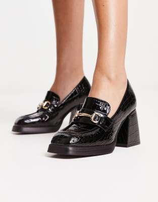 Fountain chunky heeled loafers in black patent