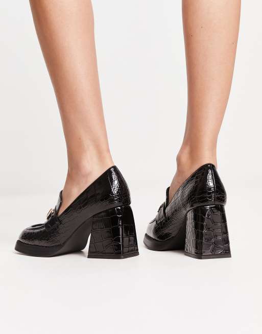 Ladies block heel clearance loafers