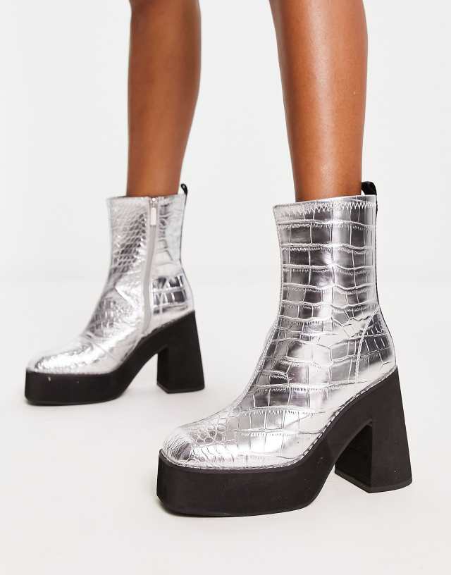 Shellys London Jupe heeled boot in silver croc