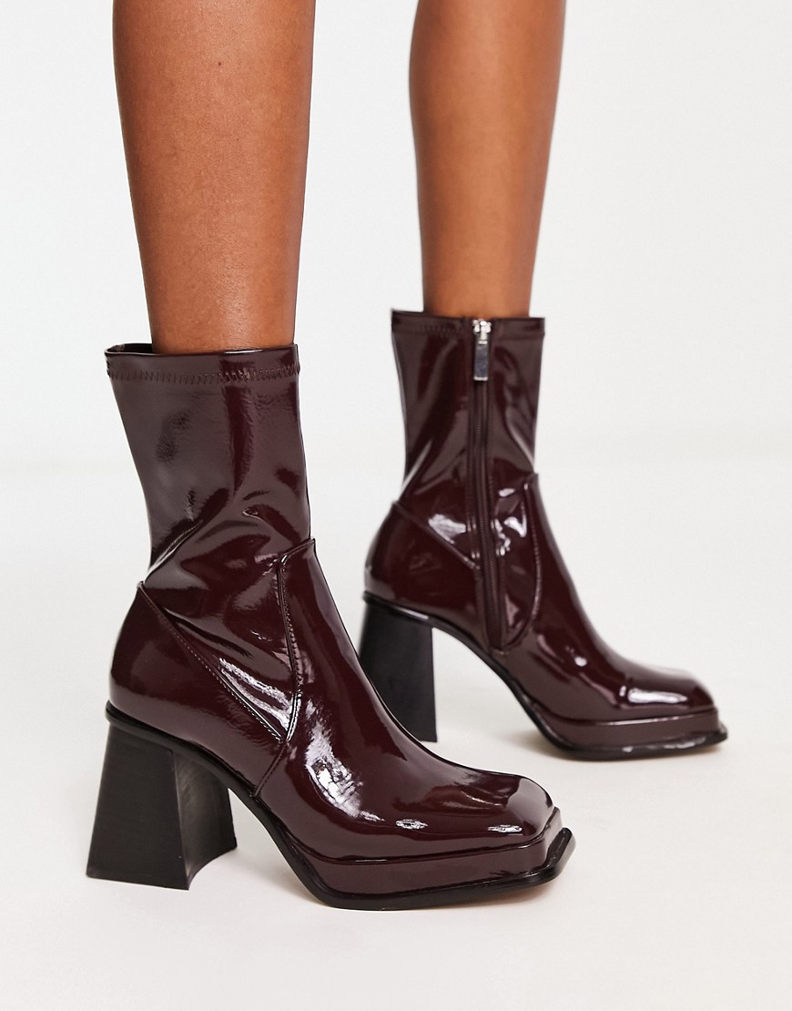 Shellys London Jupiter Sock Boots In Chocolate High Shine Patent-brown