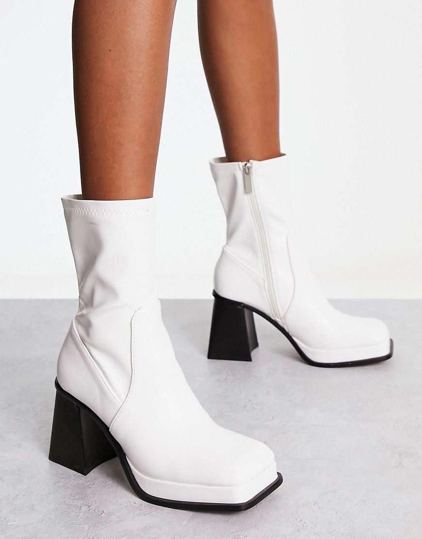 Shellys London Jupiter sock boots in white high shine patent