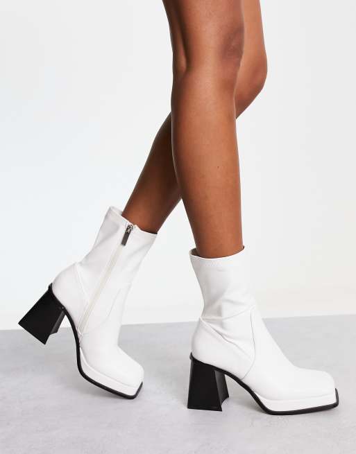 Shellys London Jupiter sock boots in white high shine patent | ASOS