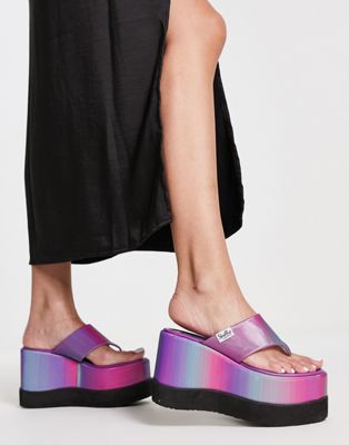 Shellys London Klub platform sandals in purple oil slick - ASOS Price Checker