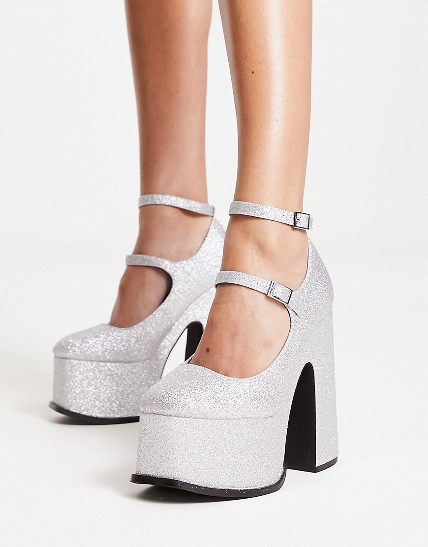 Natelle platform heeled shoes in silver glitter