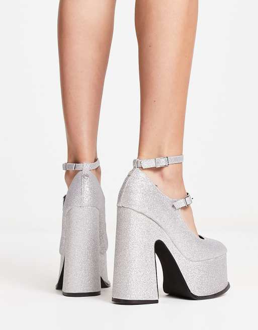 Shellys London Natelle platform heeled shoes in silver glitter