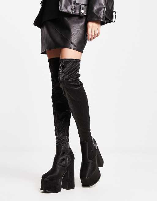 Black velvet clearance knee high boots