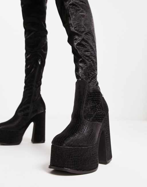 Black velvet thigh clearance boots