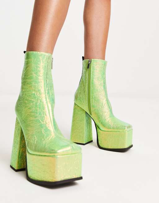 Shellys London – Scorpio – Stiefeletten in schimmerndem Grün mit Plateausohle