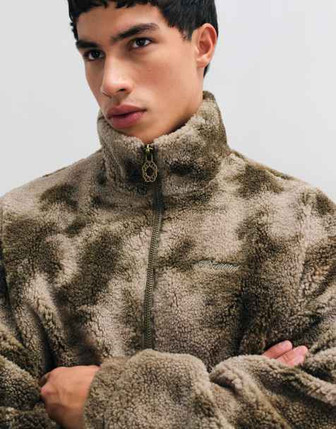 sherpa fleece oversize con mezza zip e fantasia in kaki tenue - view 1