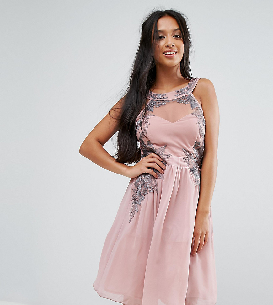фото Шифоновое короткое приталенное платье с отделкой little mistress petite-розовый