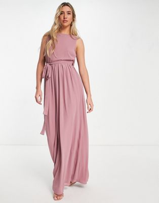 фото Шифоновое платье макси лавандового цвета с глубоким свободным вырезом сзади tfnc bridesmaid-фиолетовый цвет