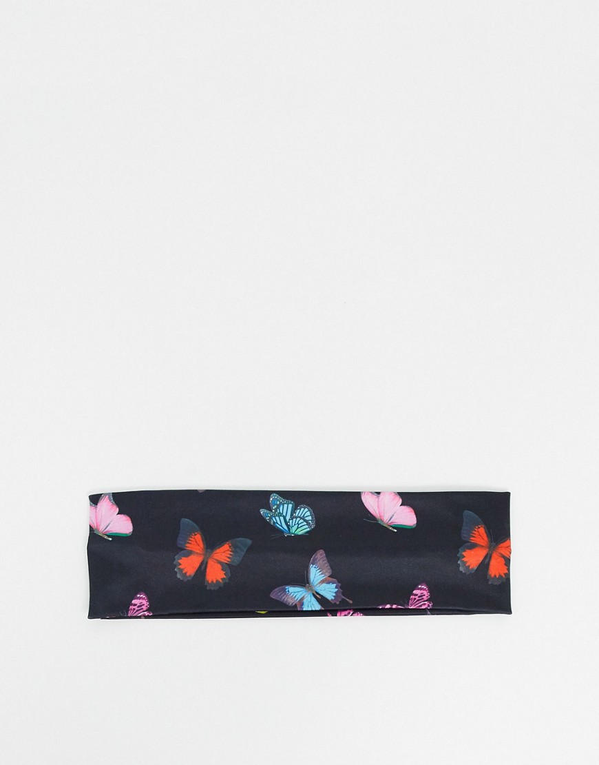 фото Широкая повязка на голову с принтом бабочек asos design-черный