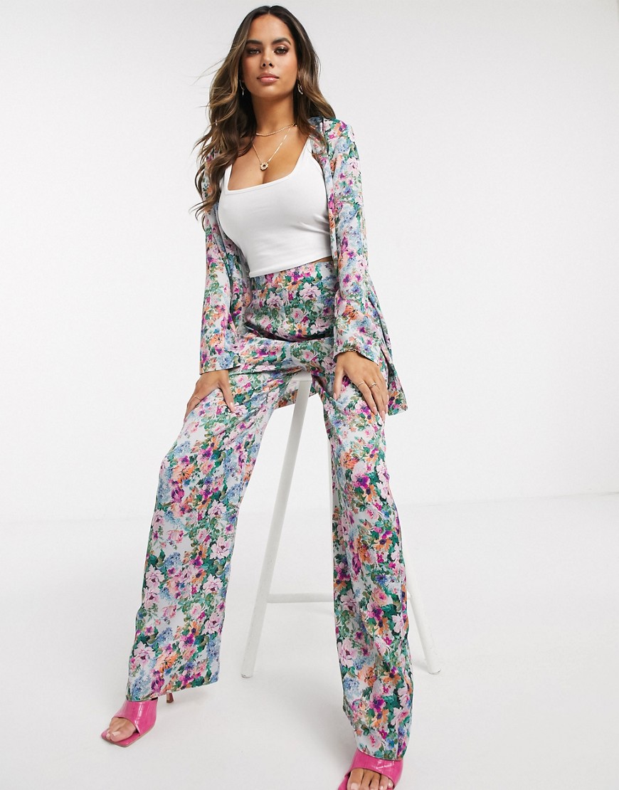 Широкие атласные брюки с цветочным принтом ASOS DESIGN-Мульти