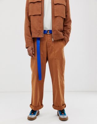 фото Широкие брюки от комплекта из плотной саржи рыжего цвета asos white-коричневый