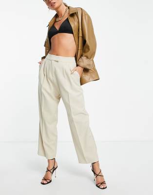 Укороченные брюки  Asos Широкие суженные книзу брюки серовато-бежевого цвета Miss Selfridge-Светло-бежевый цвет