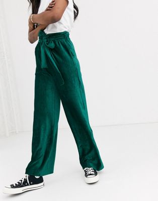 фото Широкие вельветовые брюки с поясом moon river-зеленый