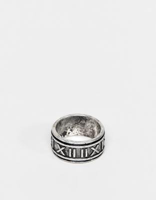  Широкое шлифованное кольцо серебристого цвета с римскими цифрами ASOS DESIGN-Серебристый