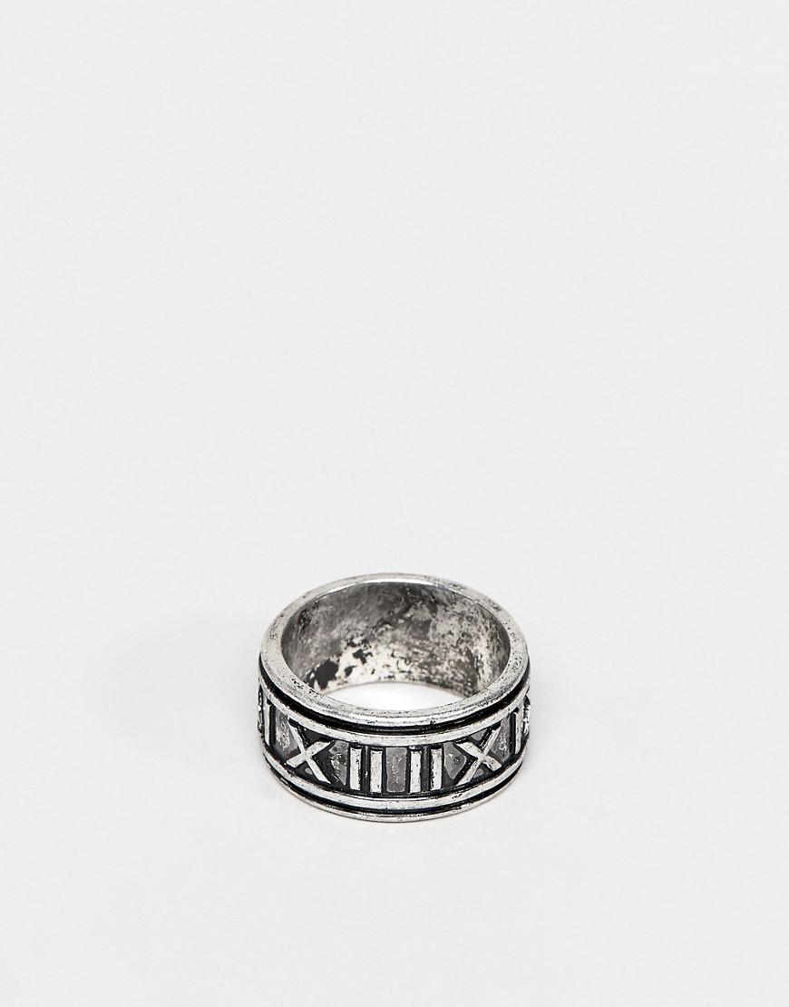 Широкое шлифованное кольцо серебристого цвета с римскими цифрами ASOS DESIGN-Серебристый