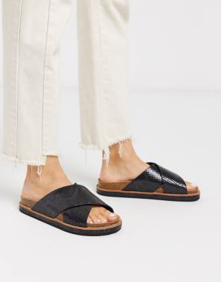 Шлепанцы с крокодиловым рисунком Free People-Черный цвет