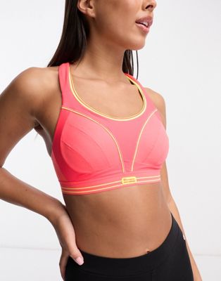 Shock Absorber Ultimate run sports bra in pink with yellow detail - ASOS Price Checker