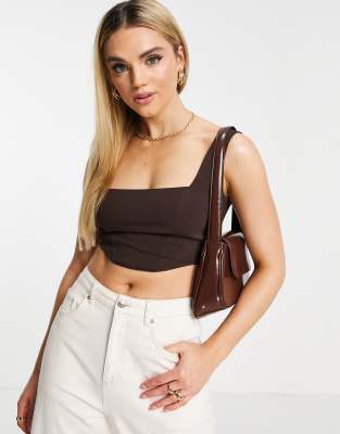Шоколадный корсет с квадратным вырезом и декоративными швами ASOS DESIGN-Коричневый цвет