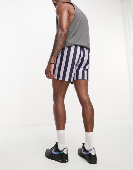 Shorts de baño a rayas azul marino y lilas de Selected Homme, 2 de 4