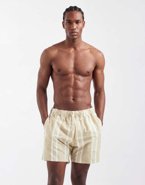 Shorts de baño a rayas beis de largo medio de ASOS DESIGN - view 1
