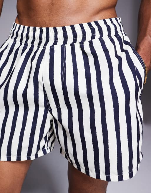 Shorts de baño azul marino a rayas de largo medio de ASOS DESIGN, 4 de 4