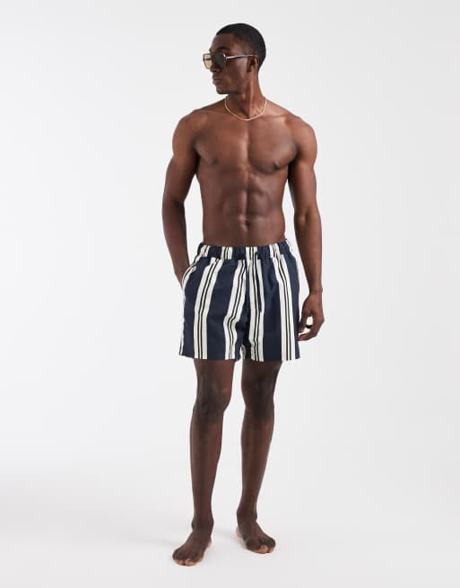 Shorts de baño azul marino a rayas de largo medio de ASOS DESIGN, 2 de 5