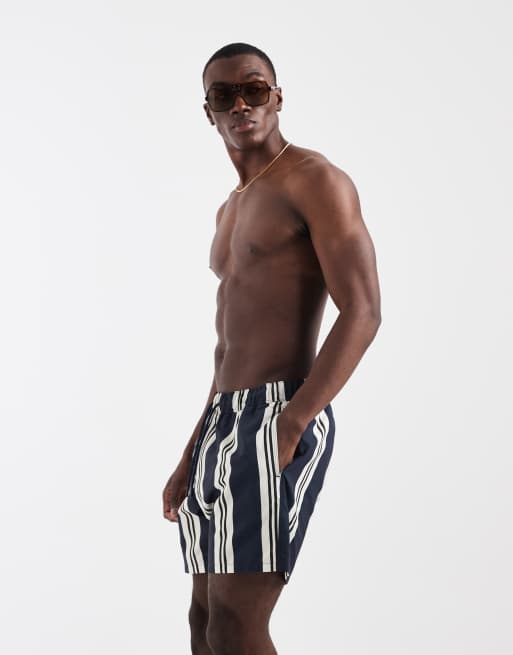 Shorts de baño azul marino a rayas de largo medio de ASOS DESIGN, 3 de 5