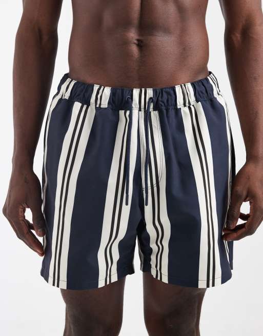 Shorts de baño azul marino a rayas de largo medio de ASOS DESIGN, 5 de 5