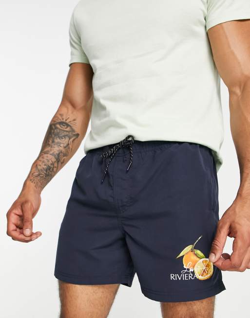 Shorts de baño azul marino con estampado en la parte delantera de Jack & Jones Intelligence 