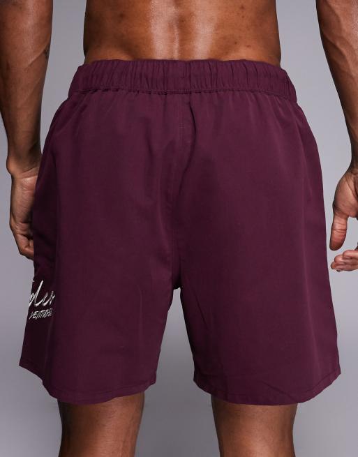Shorts de baño burdeos de largo medio con detalle bordado de ASOS DESIGN, 5 de 5