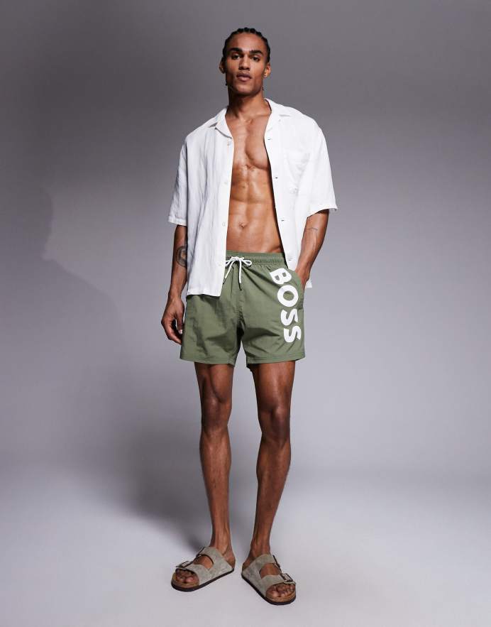 BOSS Bodywear Shorts de baño caquis con logo Octopus de BOSS