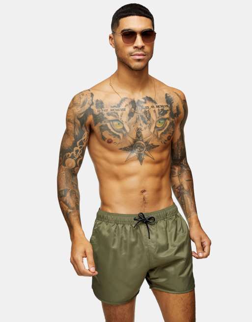 Shorts de baño caquis estilo corredor de Topman