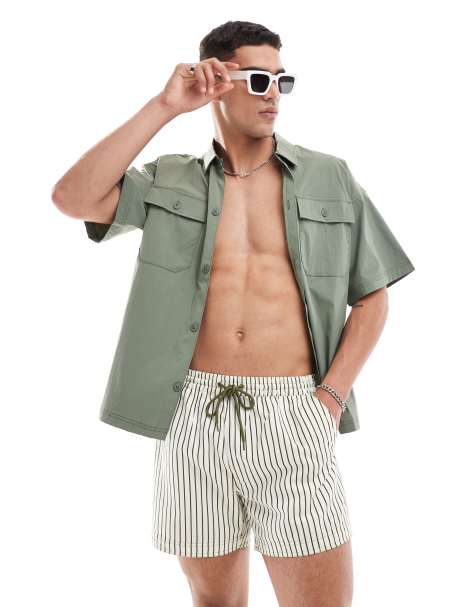 Shorts de baño caquis y crema a rayas de South Beach - view 1