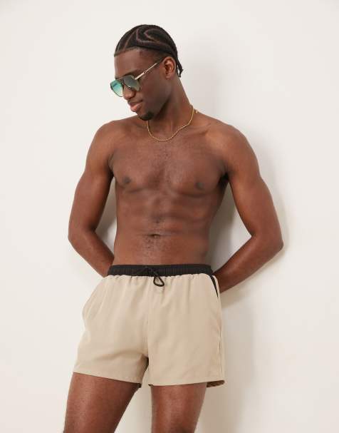 Shorts de baño color crema con ribete negro en contraste de Free Society - view 1