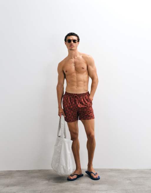 Shorts de baño color óxido con estampado de reloj solar de South Beach, 2 de 9