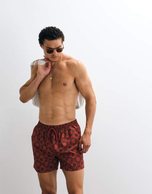 Shorts de baño color óxido con estampado de reloj solar de South Beach, 3 de 9