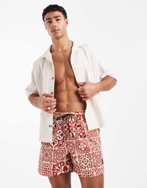Shorts de baño color terracota con estampado de mosaico de Jack & Jones
