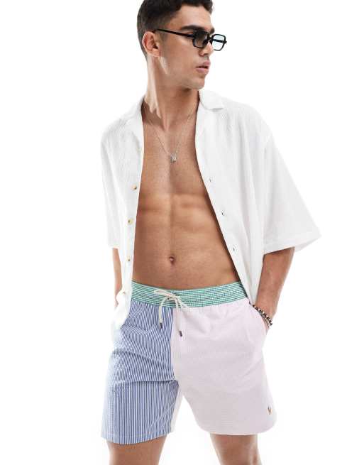 Shorts de baño con diseño color block a rayas multicolores clásicos y logo de icono de sirsaca Traveler de Polo Ralph Lauren