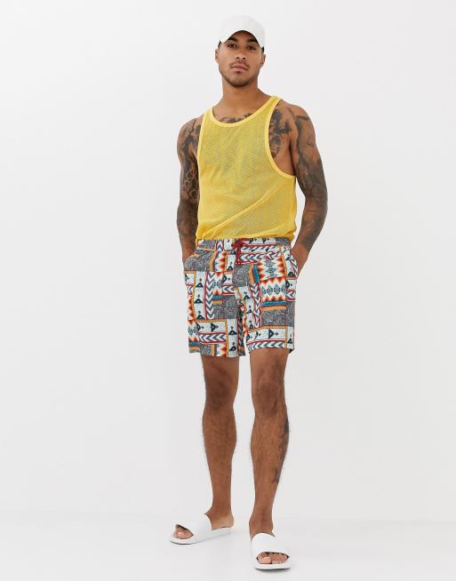 Shorts de ba o con estampado azteca tipo patchwork y largo a media