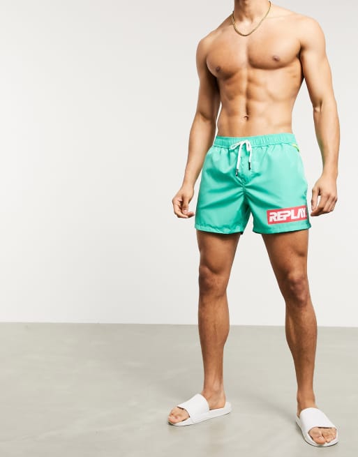 Shorts de baño con logo en el lateral en verde de Replay